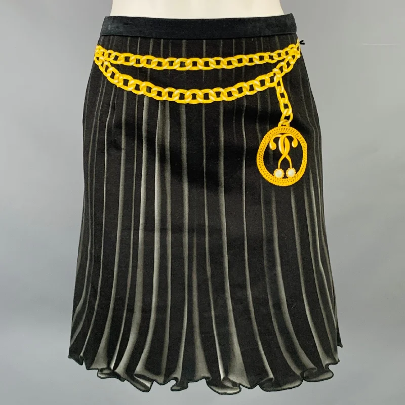MOSCHINO Size 4 Black Yellow Cotton Blend Print Scalloped Skirt Smocked unclassified skirts