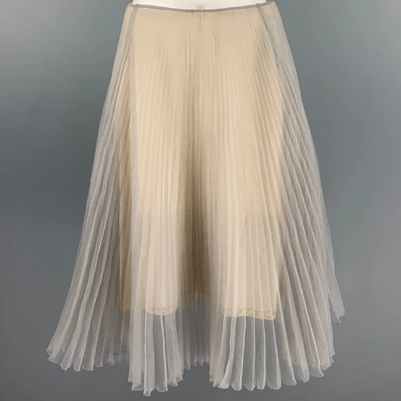 PRADA Size S Beige Green Pleated Double Layer Skirt Fashionable unclassified skirts
