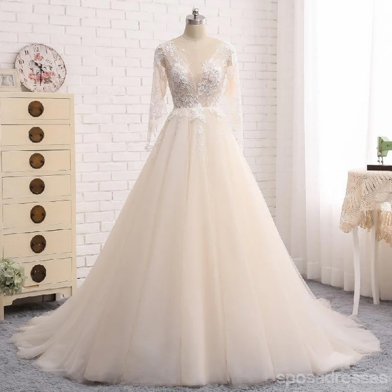 Sexy See Through Long Sleeve Lace Wedding Bridal Dresses, Custom Made Wedding Dresses, Affordable Wedding Bridal Gowns, WD238 A-line Wedding Gown