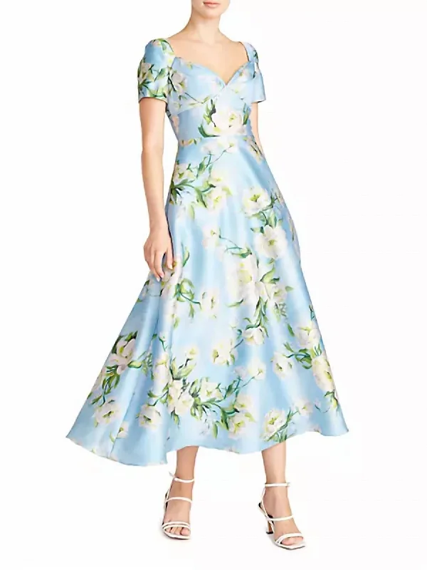 Anisa Mikado Midi Floral Dress In Chantilly Rose Casual Midi Outfit