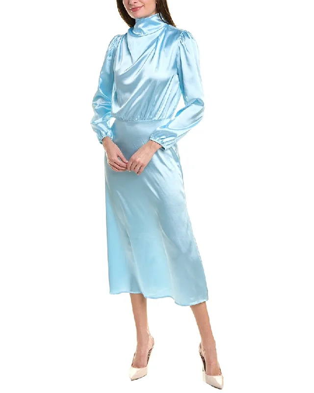 JL Luxe Satin Midi Dress Lace Trim Midi