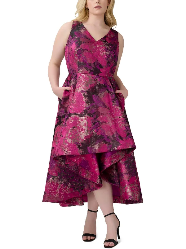 Plus Womens Jacquard Sleeveless Midi Dress Wraparound Midi Skirt