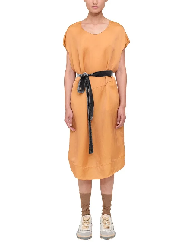 Theory Belted Silk-Blend Midi Dress Front Button Midi