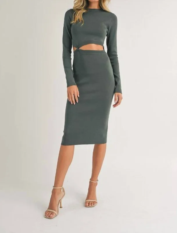 Twisted Front Midi Sweater Dress In Fade Olive Classic Midi Skirt