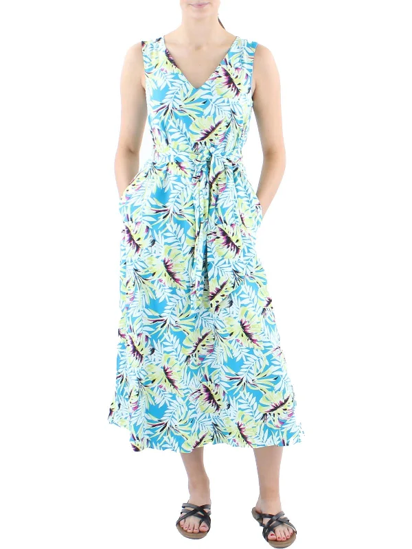 Womens Linen Sleeveless Midi Dress Midi Skirt Casual