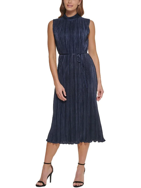 Womens Satin Pleated Midi Dress Wool Midi Skirt